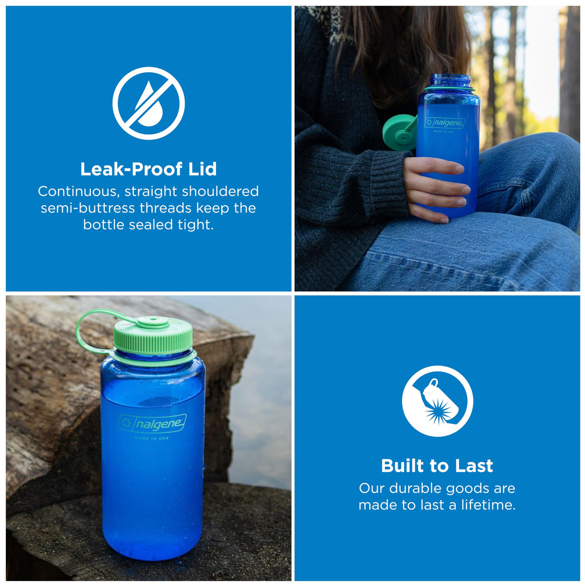 Nalgene Wide Mouth Water Bottle, 32 oz, Cornflower Blue