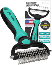 Maxpower Planet Double-Sided Pet Grooming Rake, Turquoise