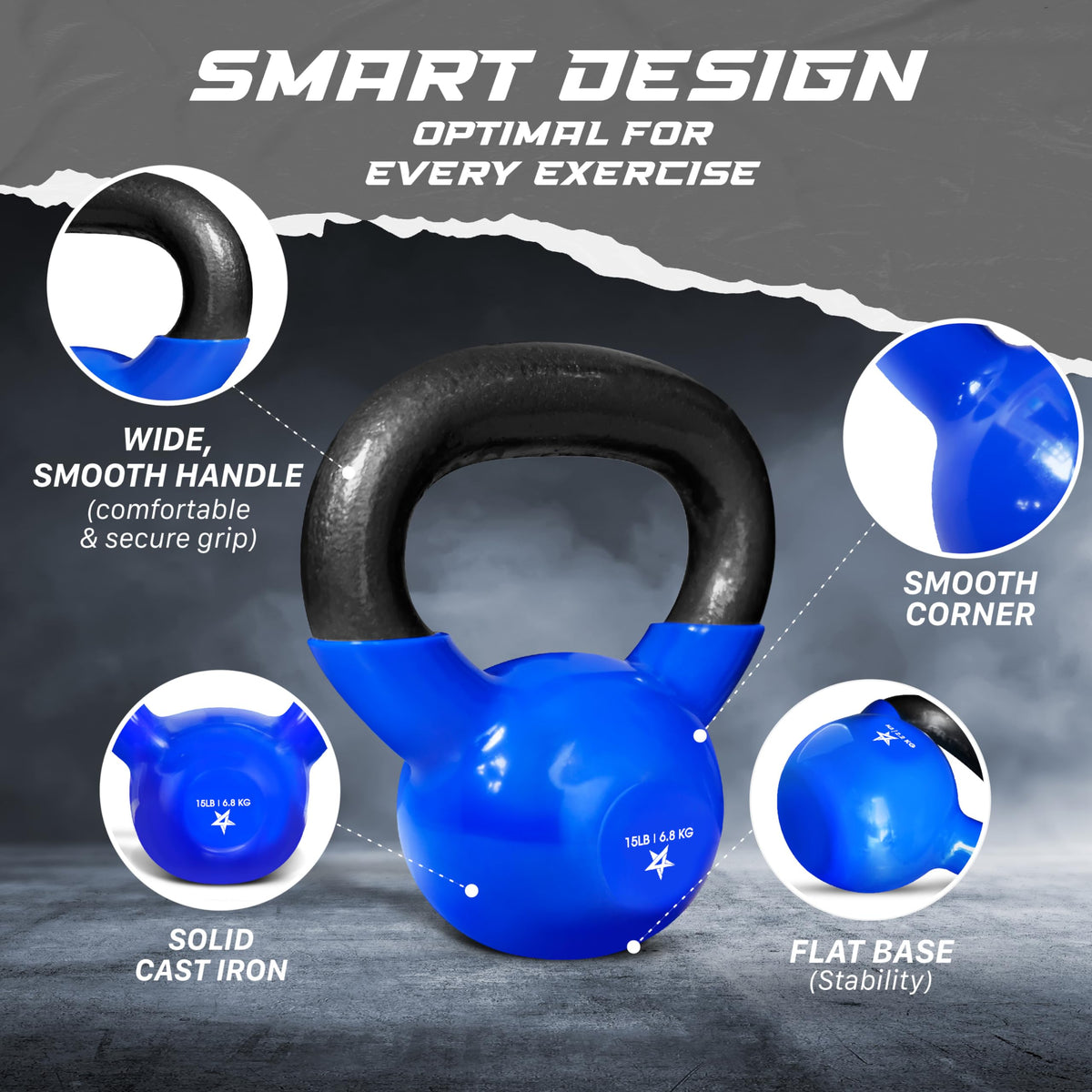 Yes4All Vinyl Coated Kettlebell, 15 lb