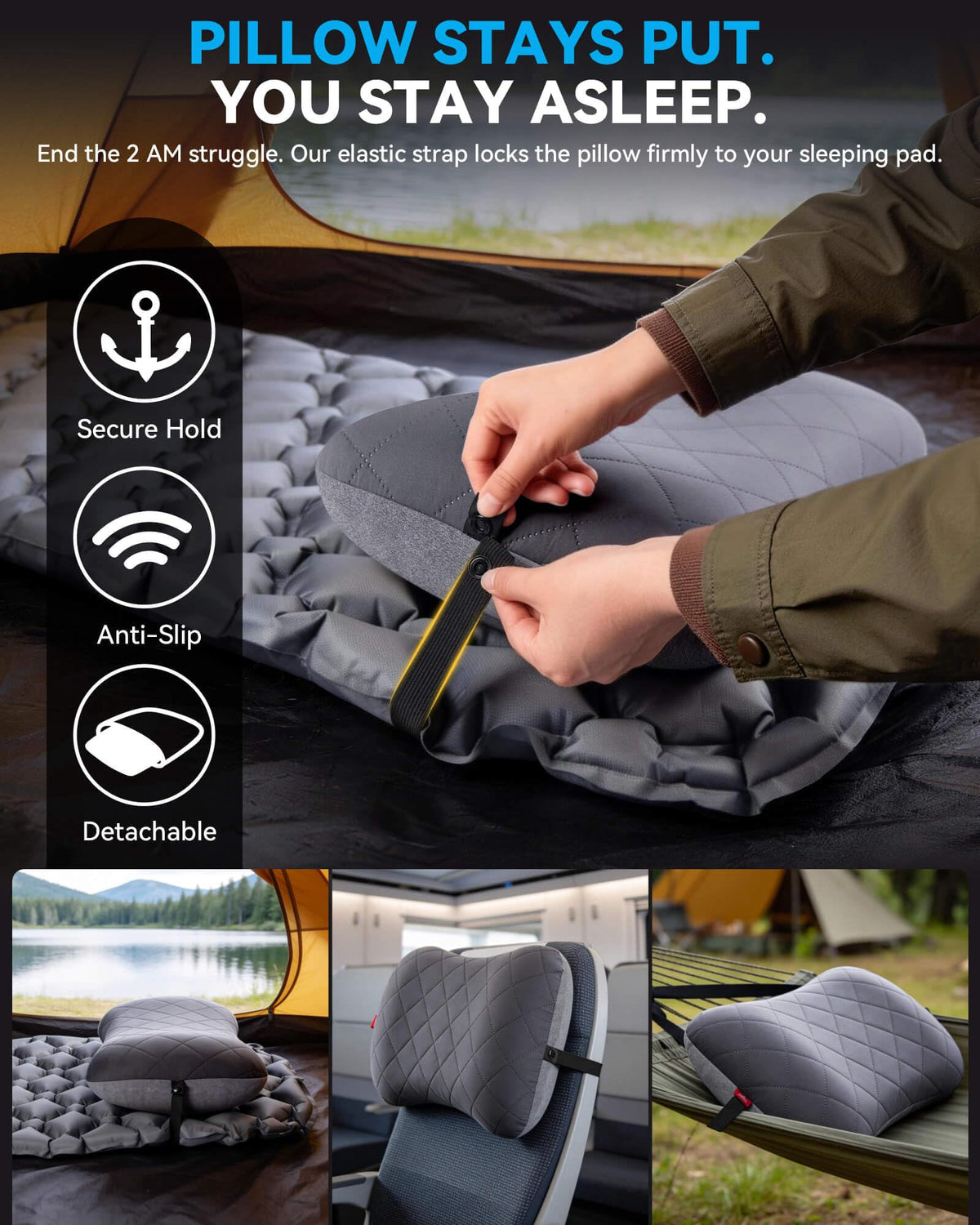 Hikenture Ultralight Inflatable Camping Pillow, Grey