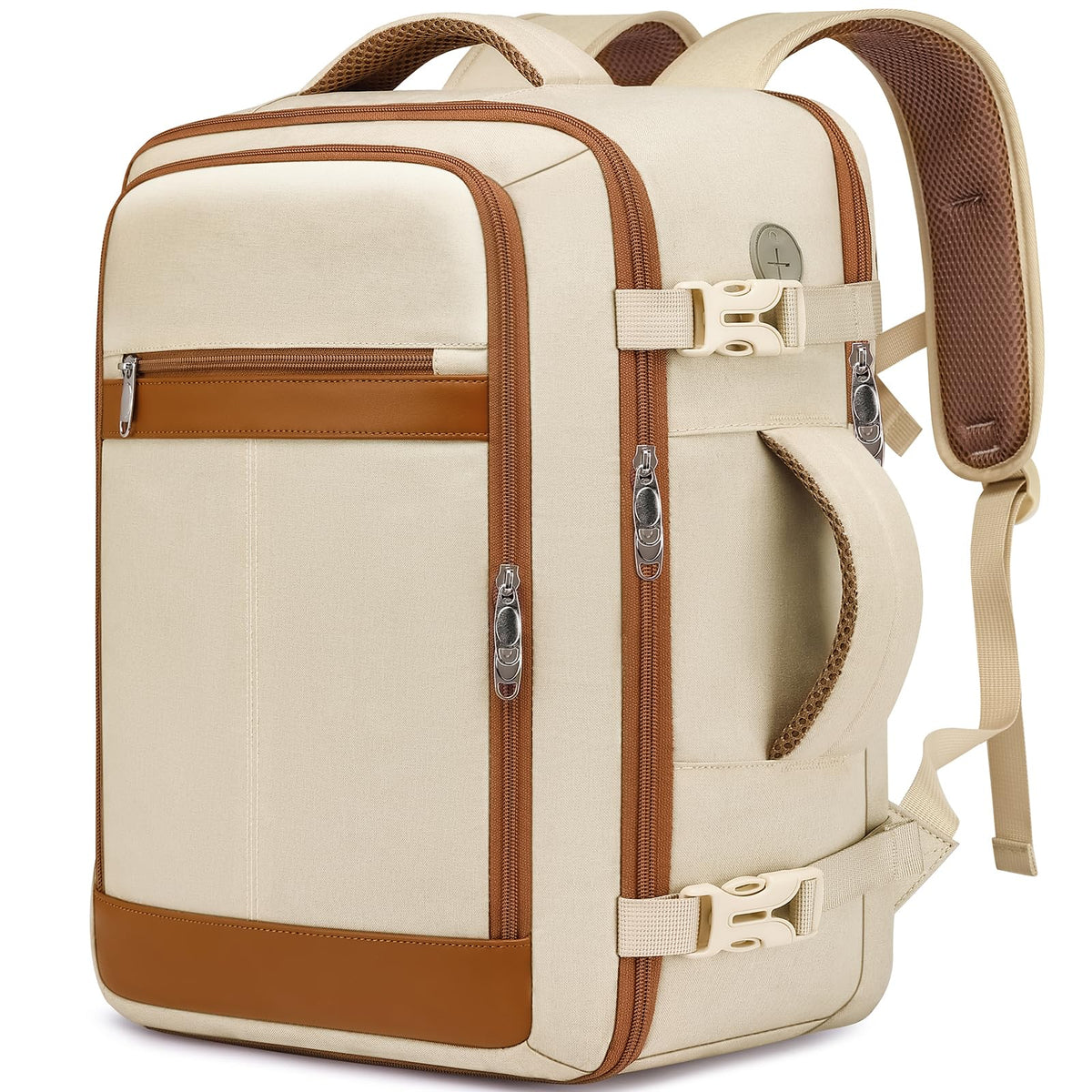 EZUOLA Carry-On Travel Backpack with Shoe Pouch, 24 L, Beige