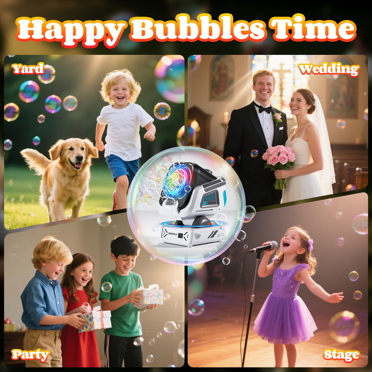 Belemar Remote Control Bubble Machine with RGB Lights, Black