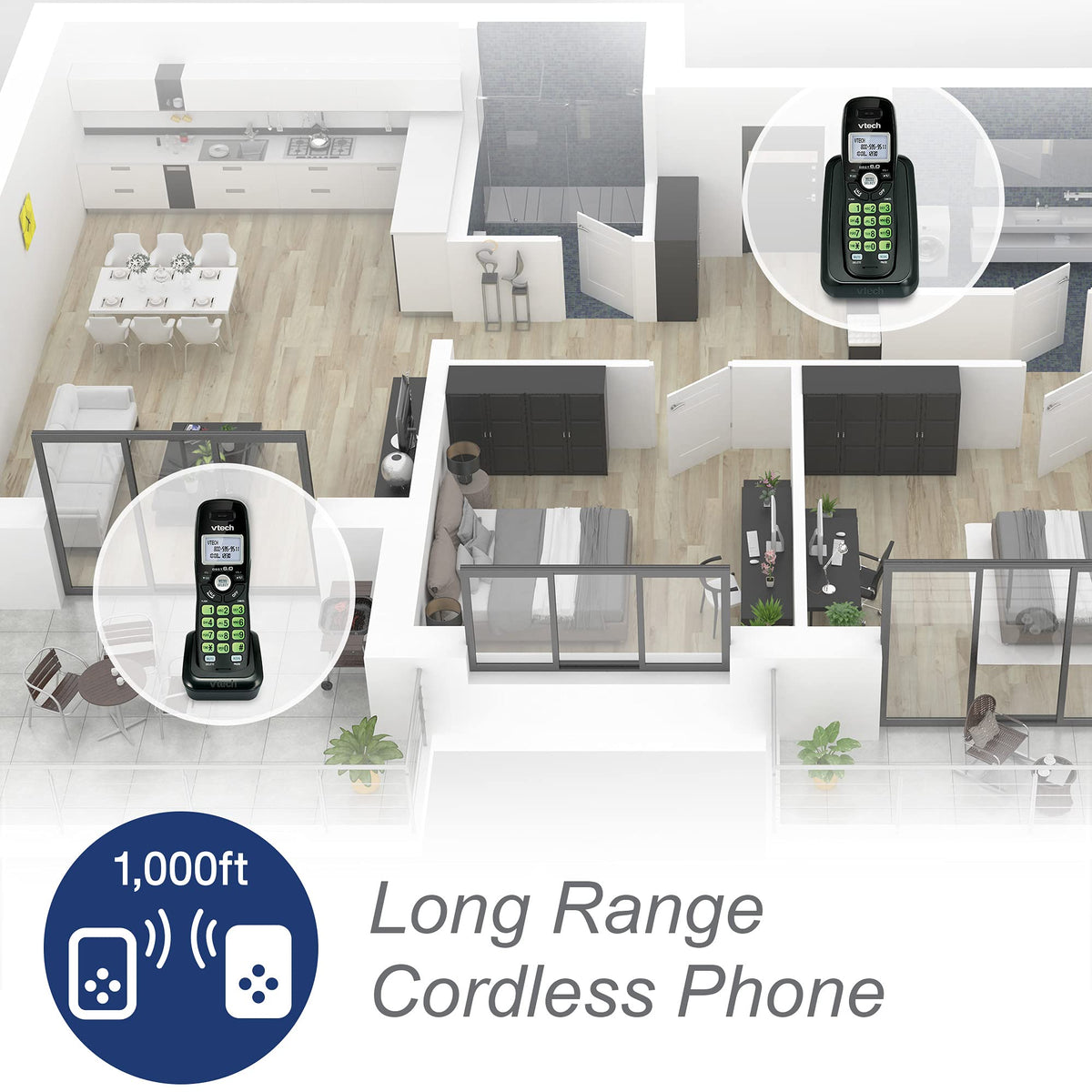 VTech CS6114-21 DECT 6.0 2-Handset Cordless Phone System, Black