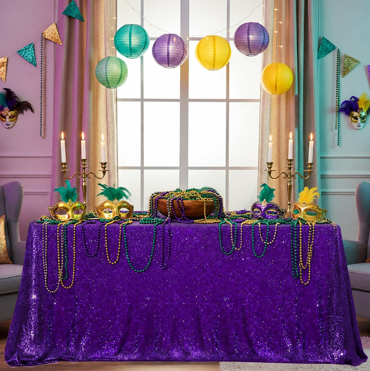 Purple Sequin Tablecloth, 50x80 Inch