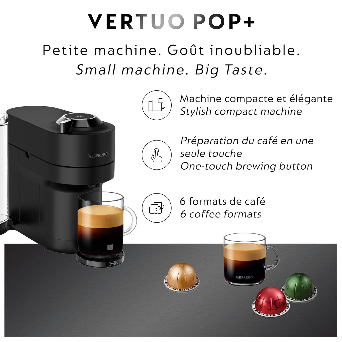 Nespresso Vertuo Pop+ Deluxe Coffee Machine by De'Longhi, Matte Black