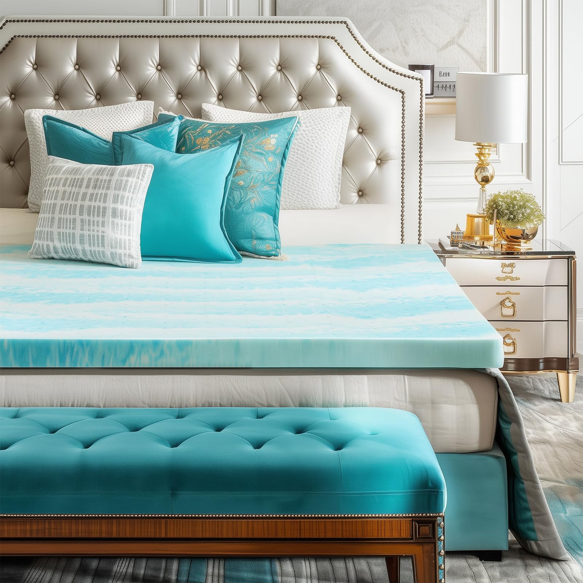 Sweetcrispy 3 Inch Twin Memory Foam Mattress Topper, Blue