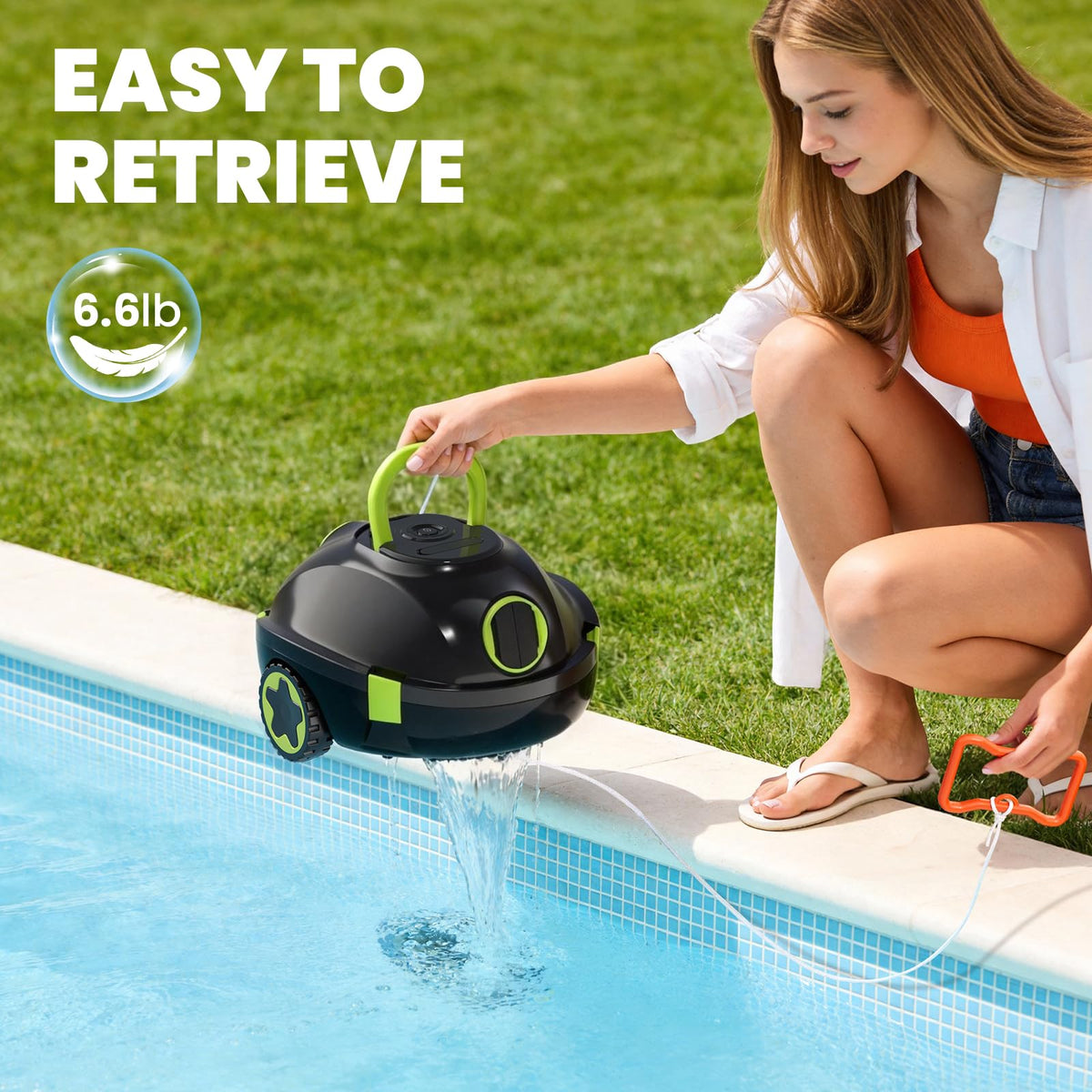 Robotic Cordless Pool Cleaner, Dual Motors, 150 Min Runtime, Moss