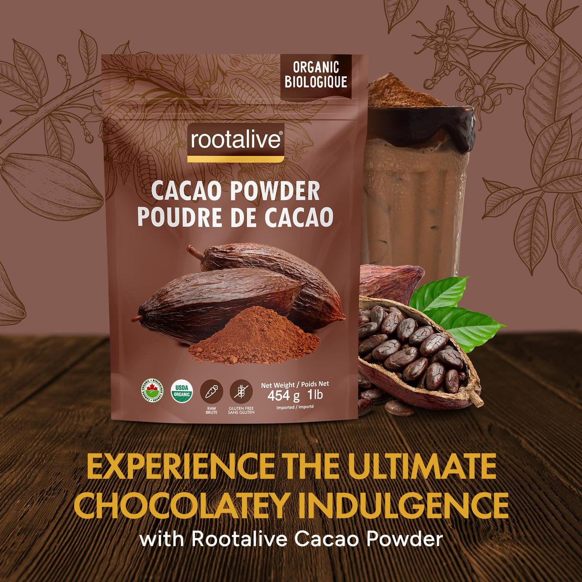 Rootalive Organic Raw Cacao Powder, 454g (1lb)