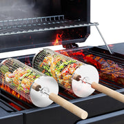 ivtivfu Stainless Steel Rolling Grill Basket with Wooden Handle