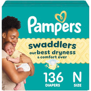 Pampers Swaddlers Diapers, Size 0, 136 Count