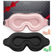 Blackout Sleep Mask for Women and Men, 2 Pack, Black and Pink