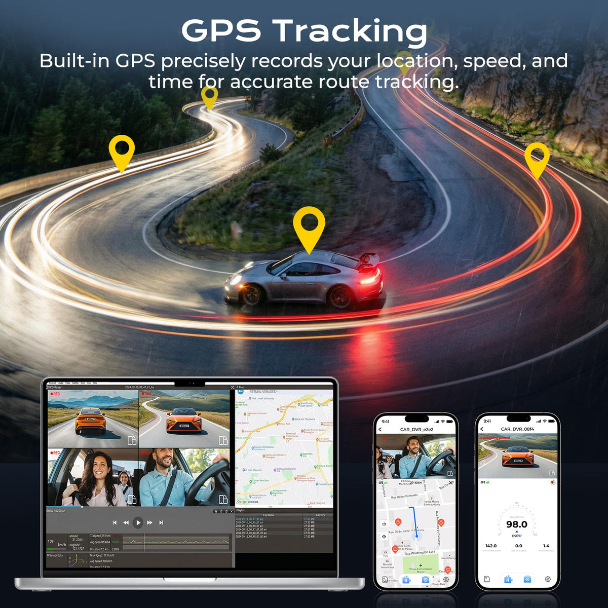 DELLFY 4-Channel 4K Dash Cam with GPS & 128 GB Card