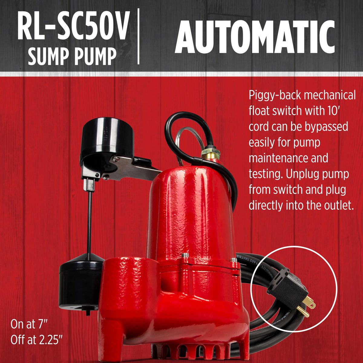 Red Lion RL-SC50V Cast Iron Sump Pump, 1/2 HP, 4300 GPH, 115V