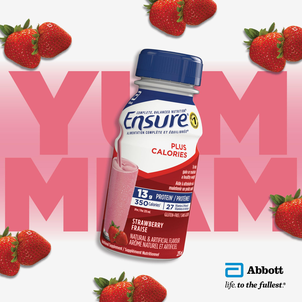 Ensure Plus Calories Nutrition Shake, Strawberry, 24 x 235 mL