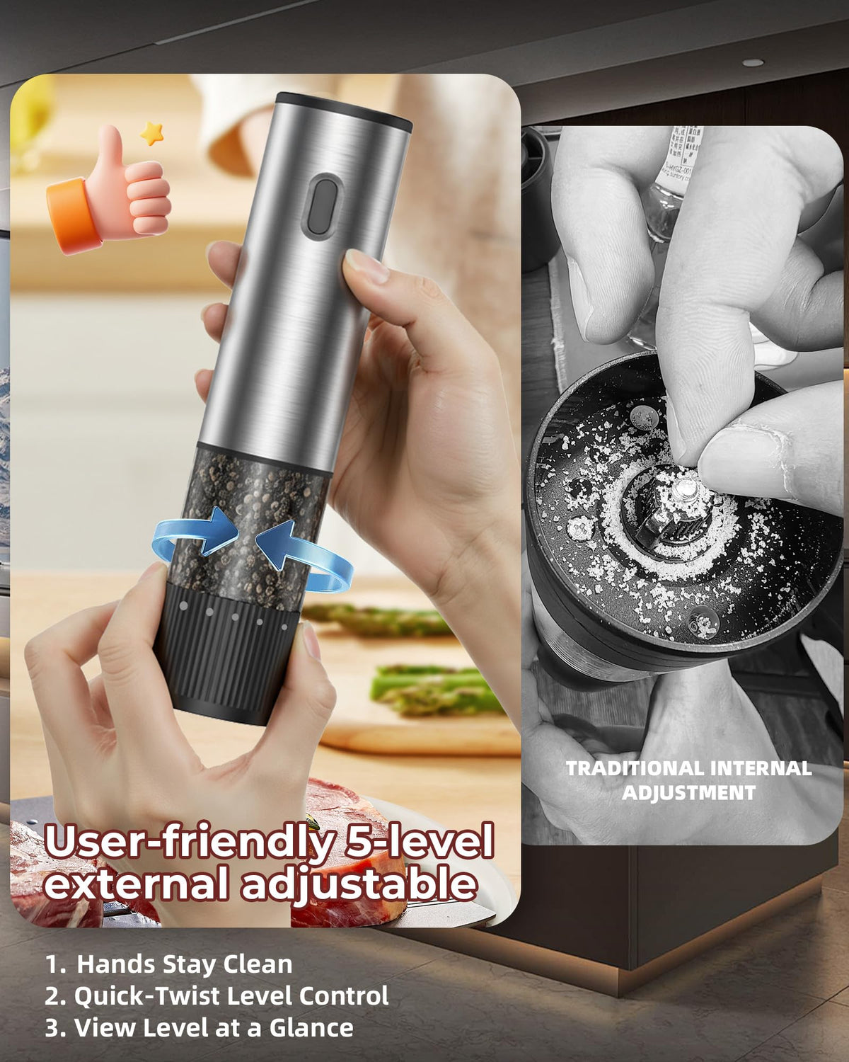 USB-C Rechargeable Automatic Salt and Pepper Grinder Set