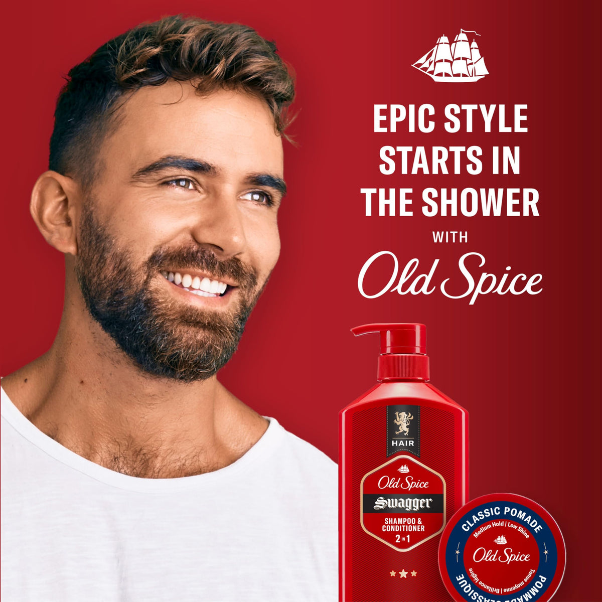Old Spice Hair Styling Pomade for Men, Medium Hold, 2 x 63 g