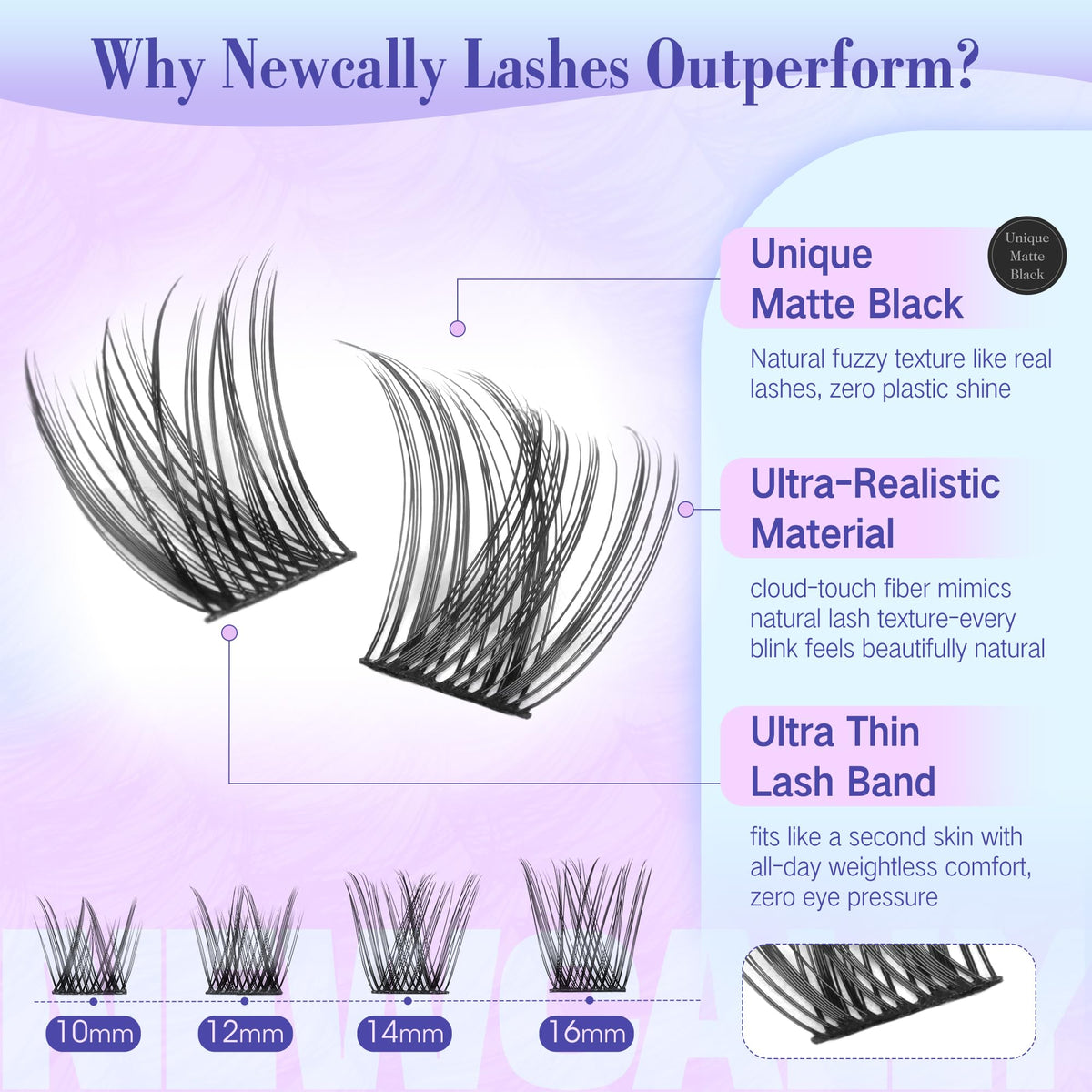 Newcally Wispy Lash Clusters Kit, C Curl, 10-16 mm