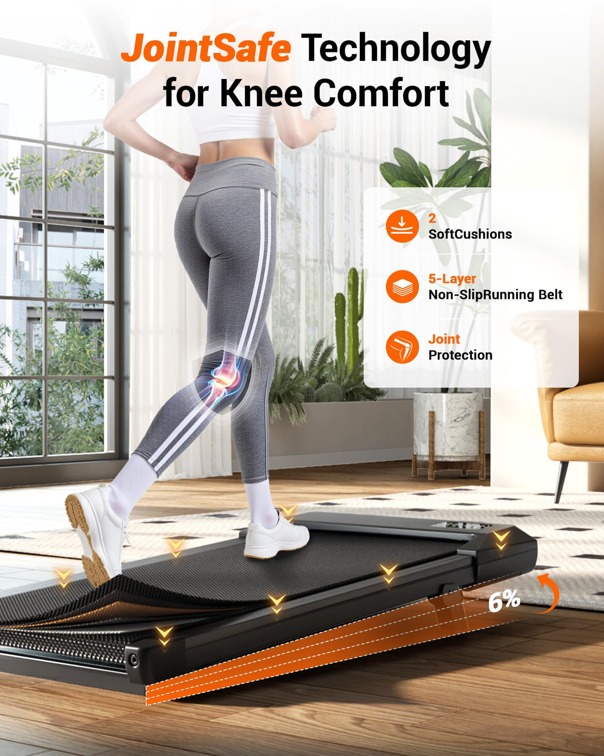 MJWW Walking Pad Under Desk Treadmill, 6% Incline, 2.5 HP