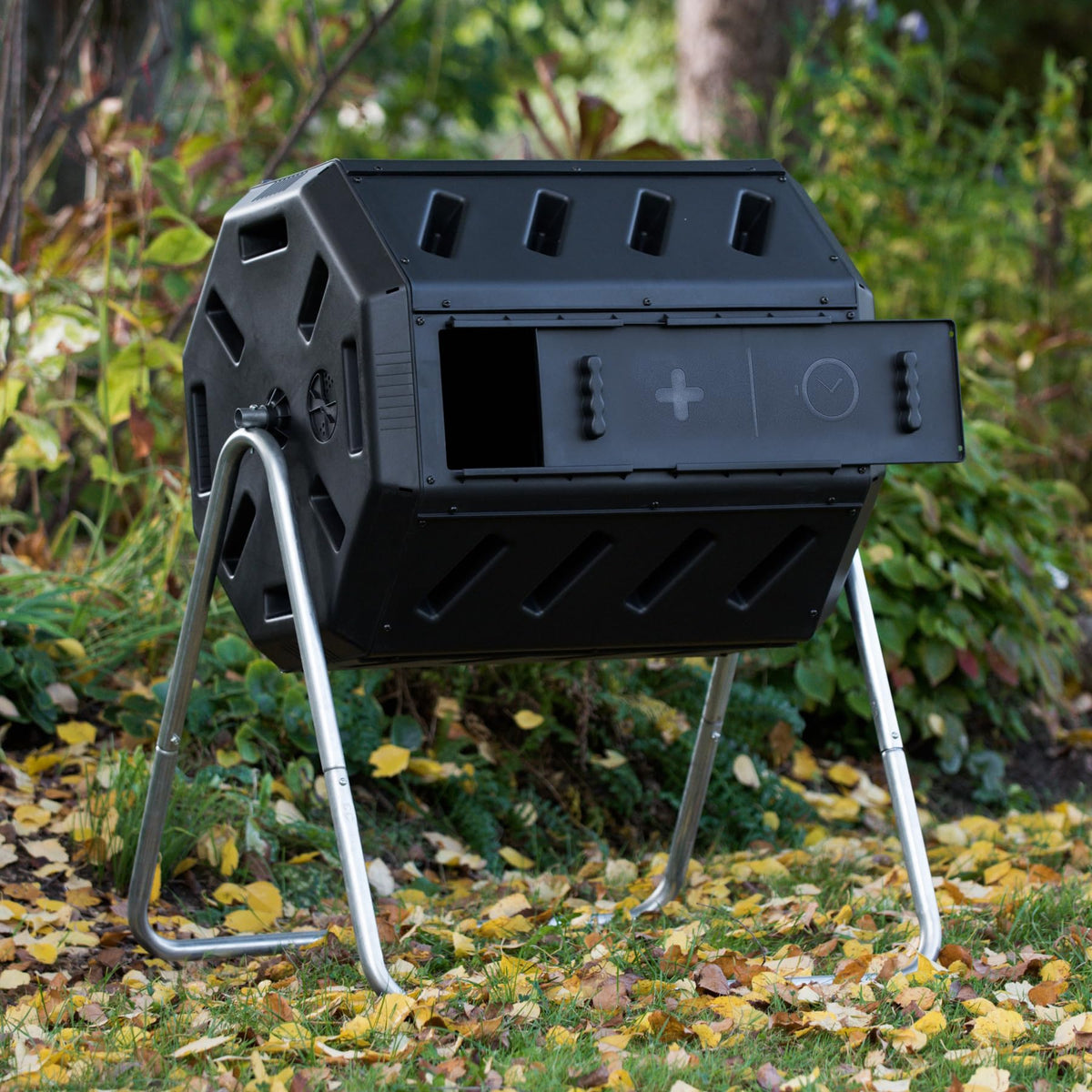 FCMP Outdoor IM4000 Dual Chamber Tumbling Composter, Black, 37 Gallon