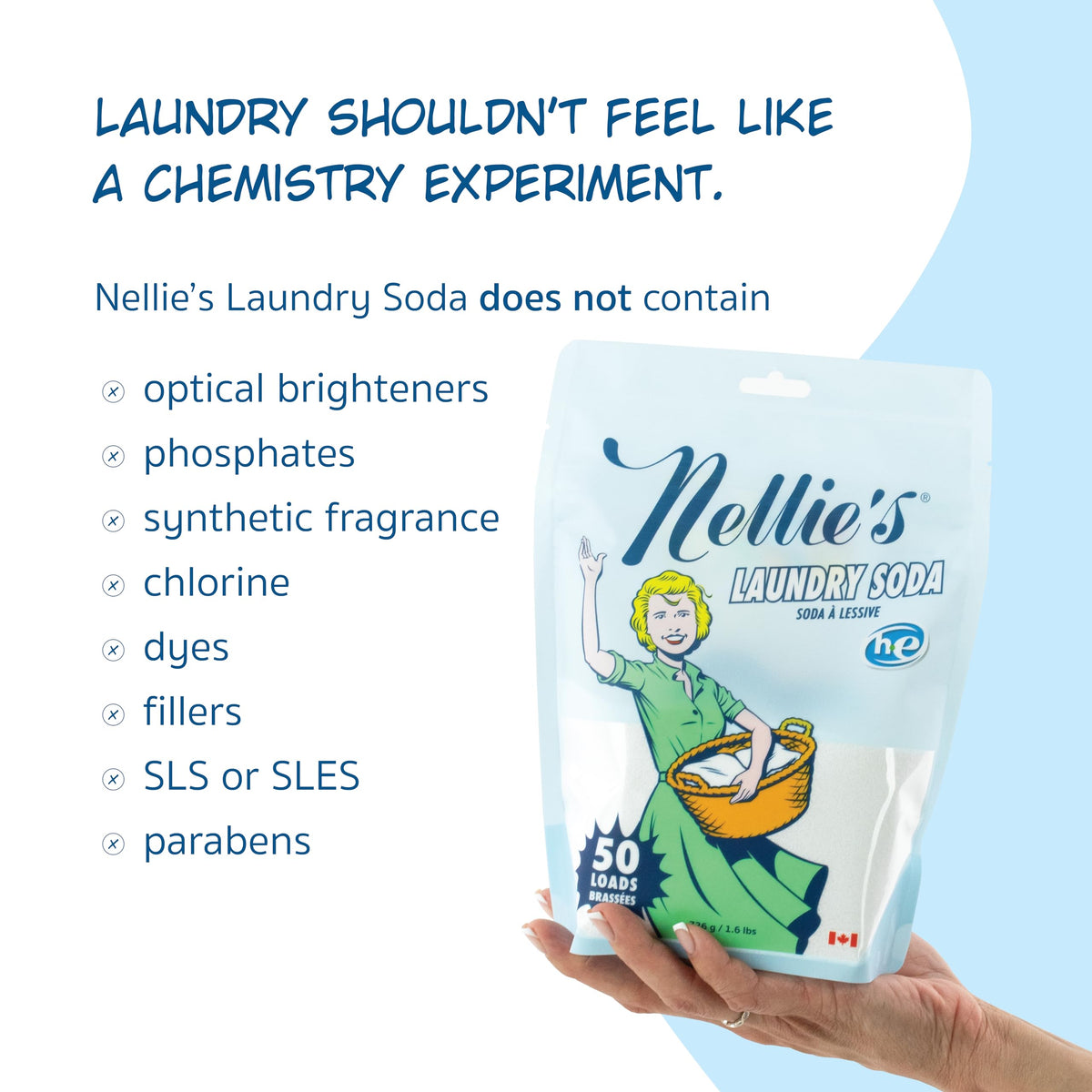Nellie's Laundry Soda Fragrance-Free Powder Detergent, 50 Loads