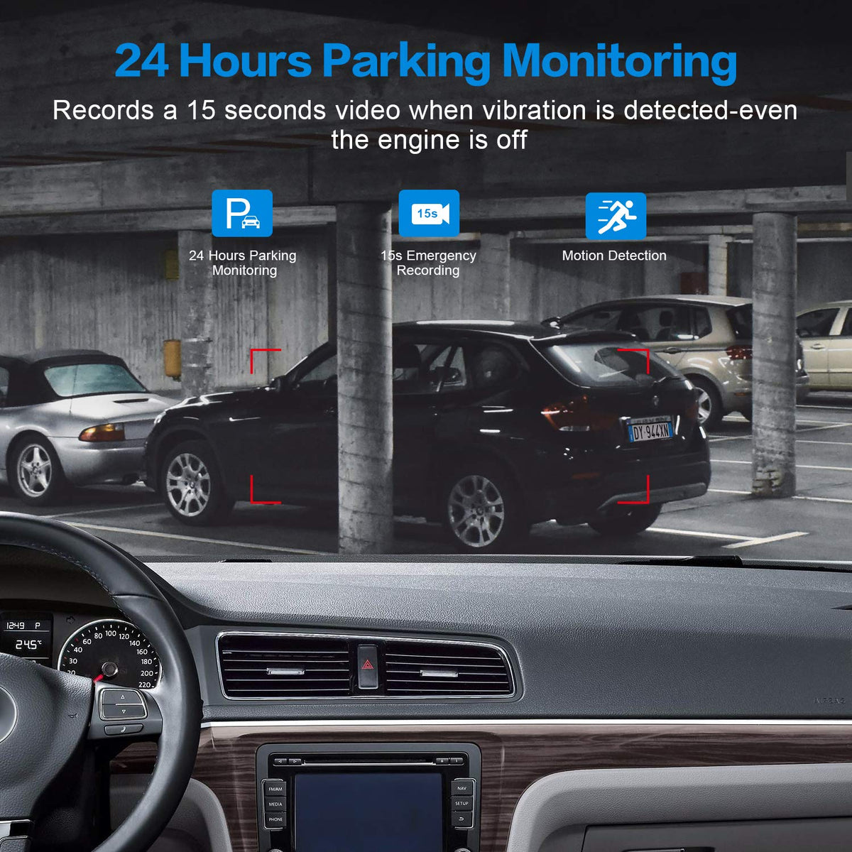 BOOGIIO 1080P Front Dash Cam with 32 GB SD Card