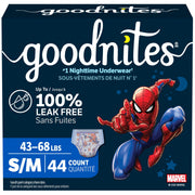 Goodnites Boys' Nighttime Underwear, Size S/M, 44 Count
