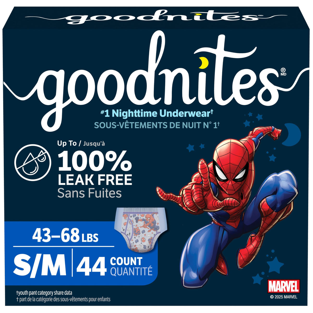 Goodnites Boys' Nighttime Underwear, Size S/M, 44 Count