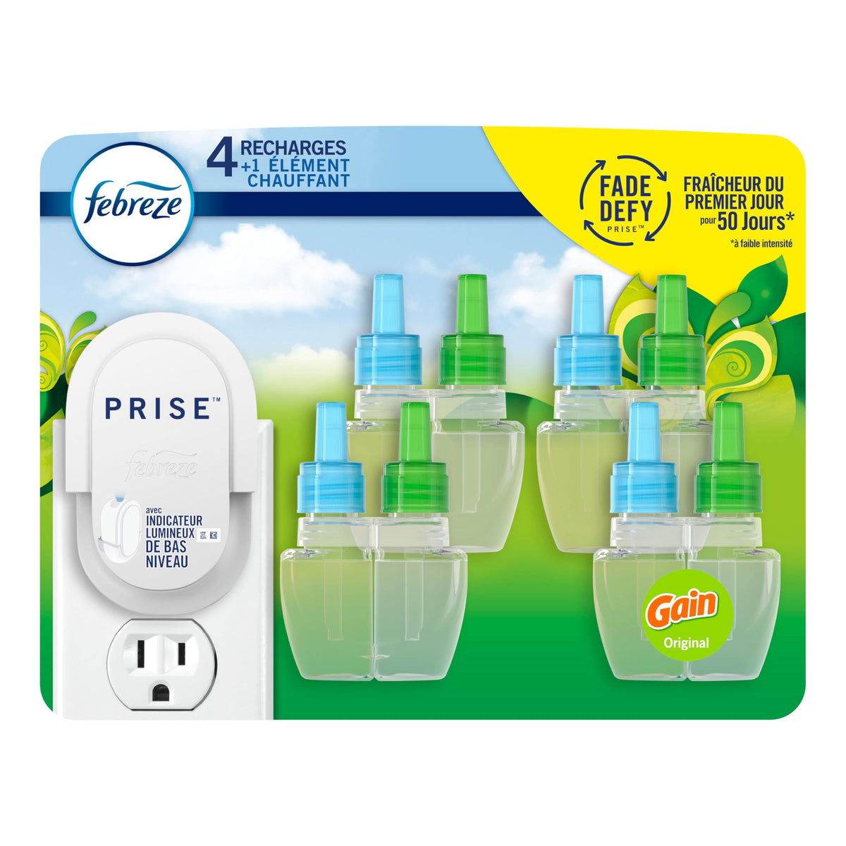 Febreze Plug In Starter Kit, Gain Original (Warmer + 4 Refills)