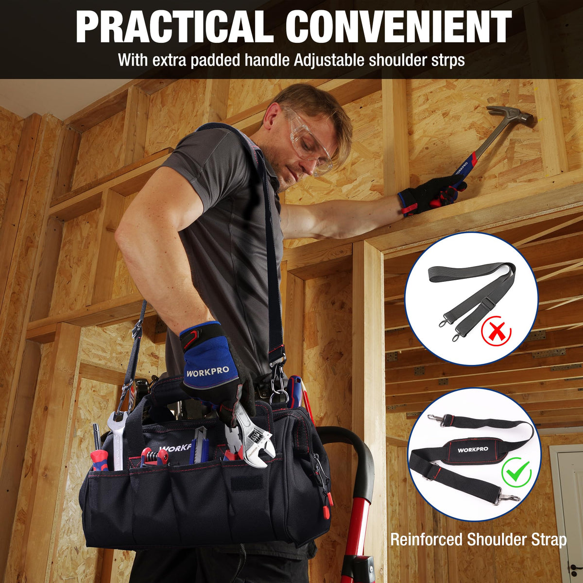 WORKPRO Close Top Wide Mouth Tool Bag, 14"