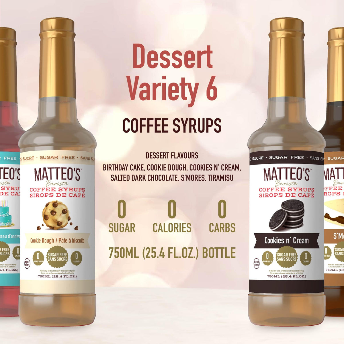 Matteo's Barista Style Sugar-Free Coffee Syrup Variety, 6 x 25.4 oz