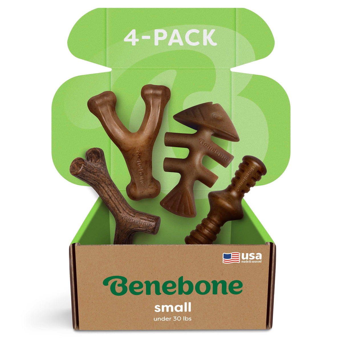 Benebone Small 4-Pack Dog Toys for Aggressive Chewers, Under 30 lbs