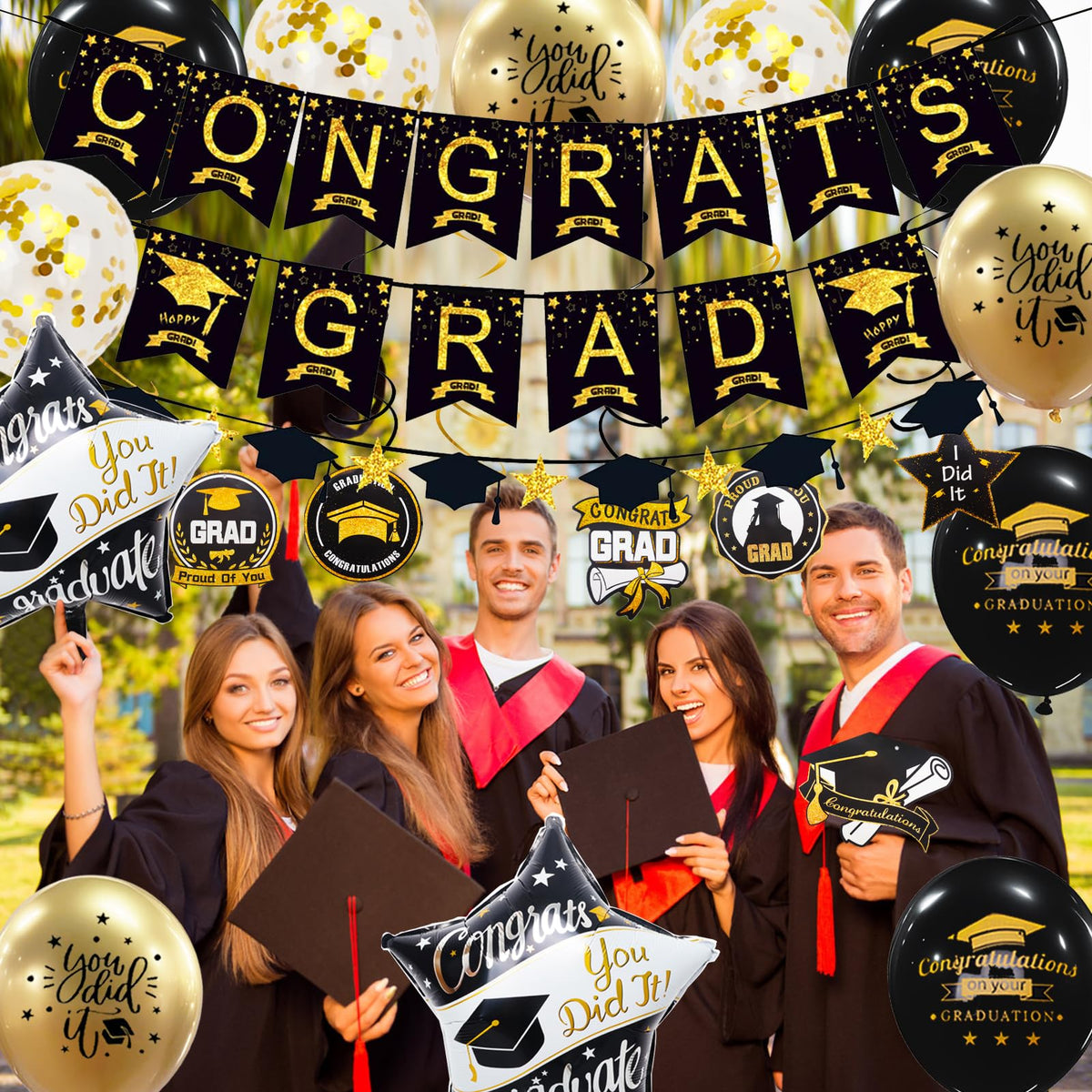 Graduation Decorations Class of 2026, 12 Piece Black and Gold