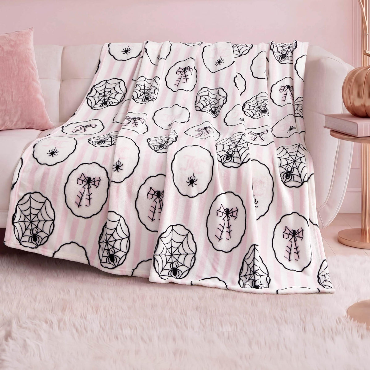 Juicy Couture Spider Stripe Throw Blanket, Light Pink, 50x60 Inch