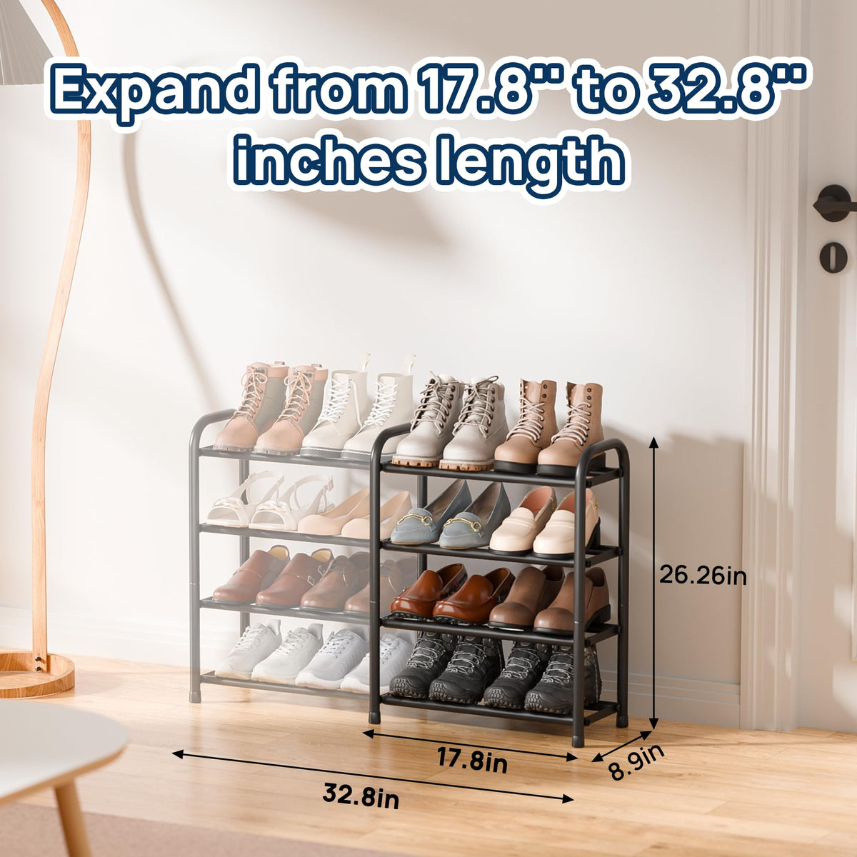 ENJOYBASICS 4-Tier Expandable Metal Shoe Rack, Black