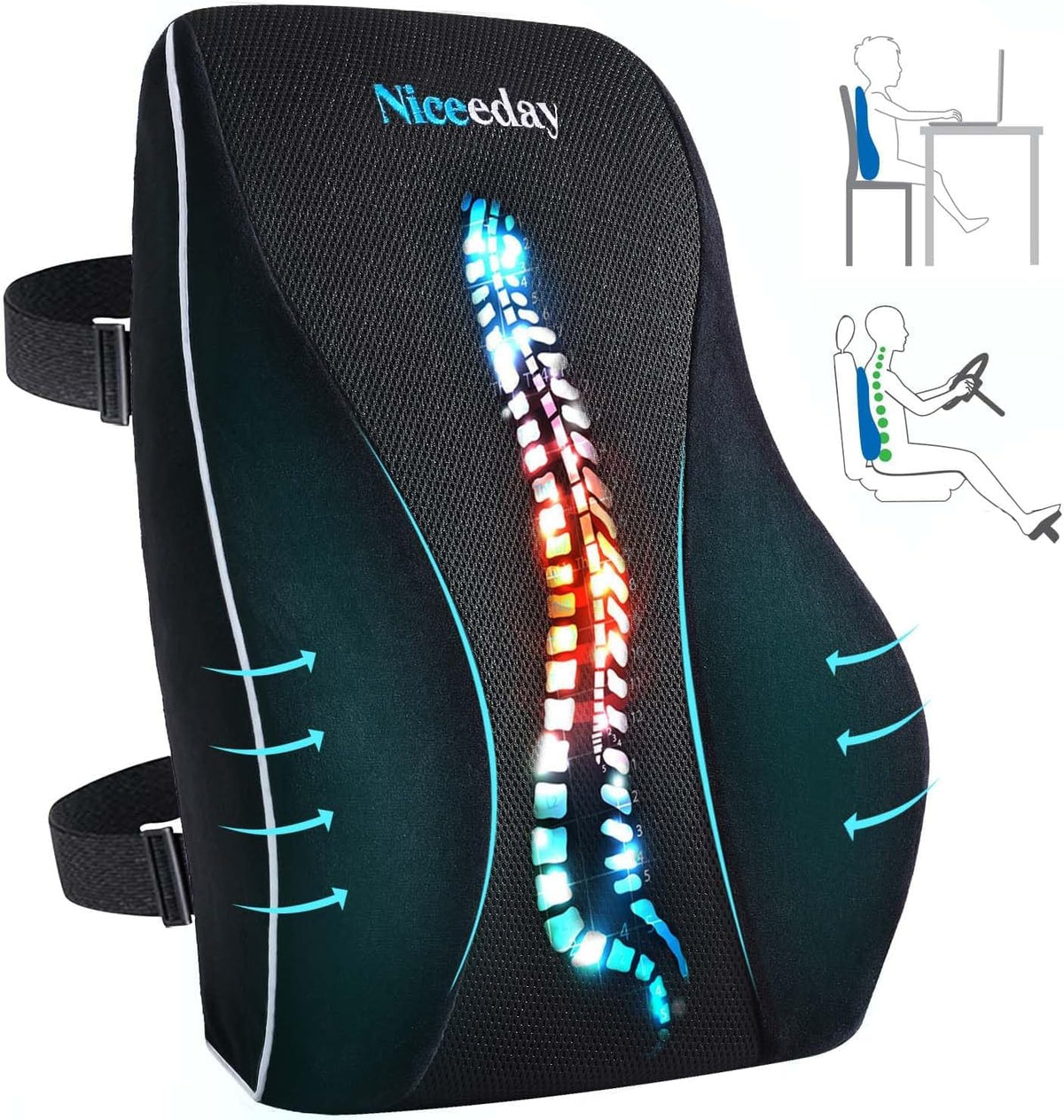 Memory Foam Lumbar Support Pillow with Mesh Cover