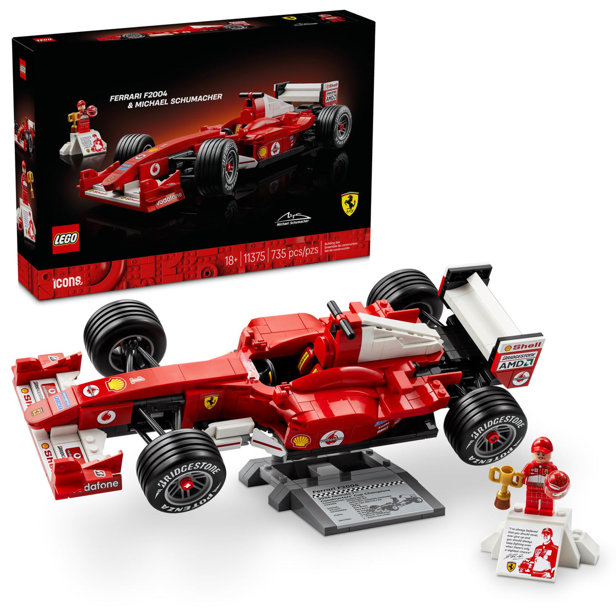 LEGO Icons Ferrari F2004 and Michael Schumacher Building Set, 11375