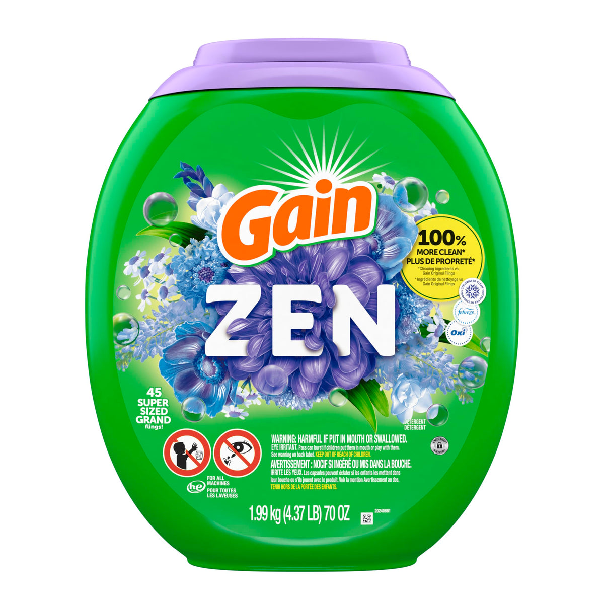 Gain Super Flings Laundry Detergent Pacs, Zen, 45 Count