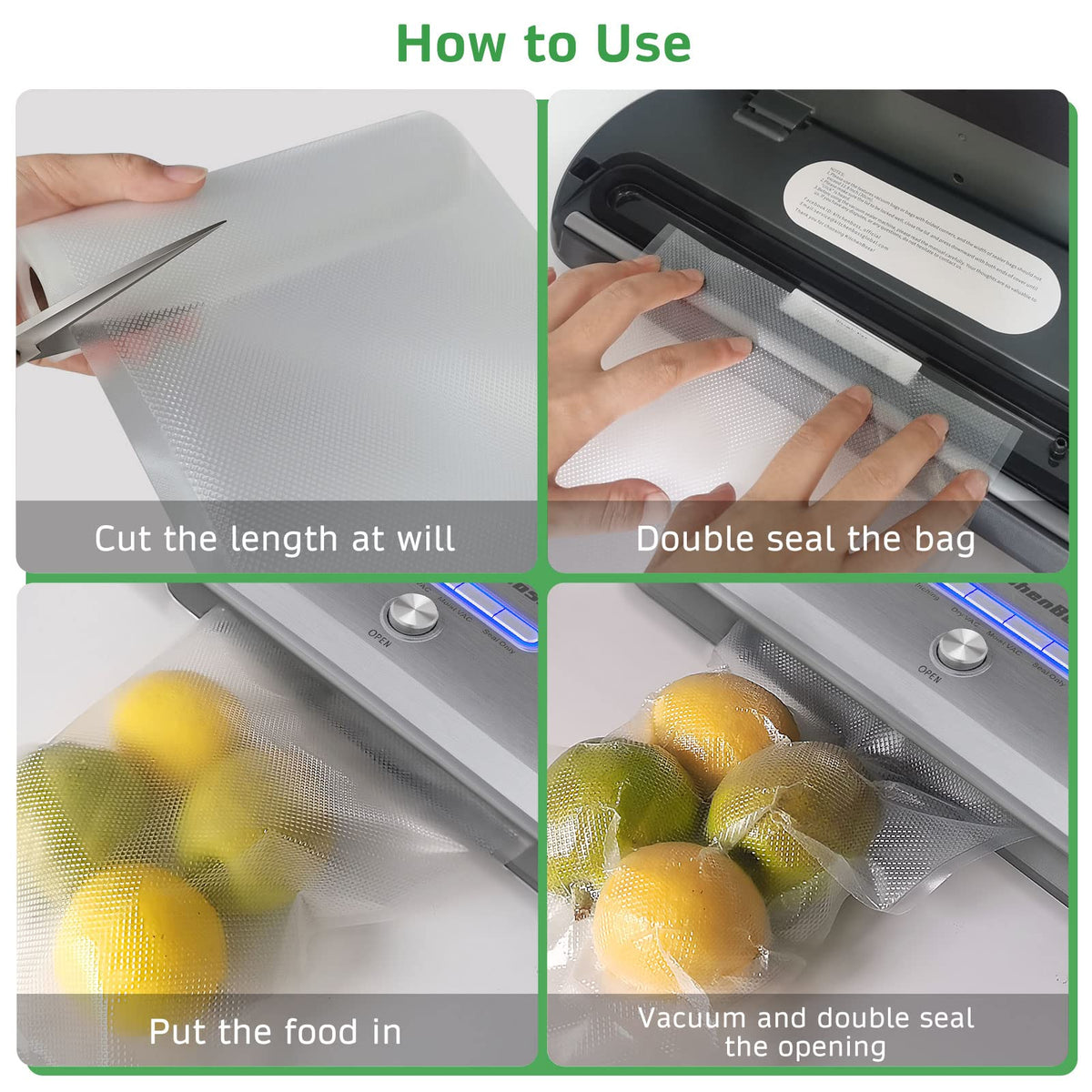 KitchenBoss Vacuum Sealer Bag Rolls, 6 Rolls, 6/8/11 Inch