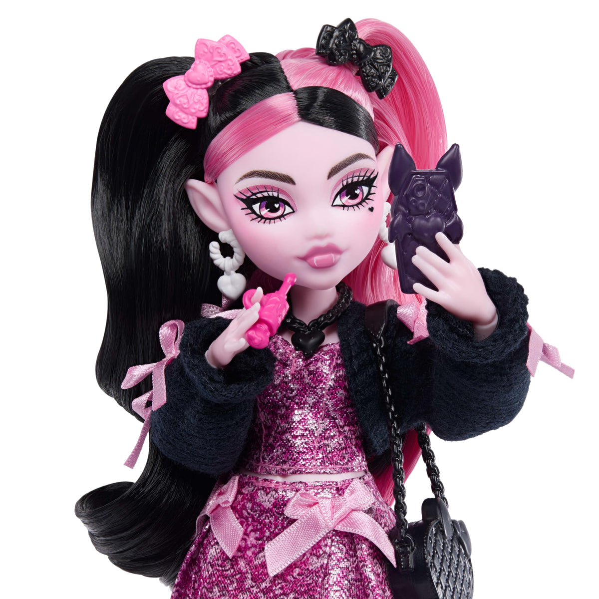 Monster High Draculaura Doll, Pink Bow Dress, with Pet Bat