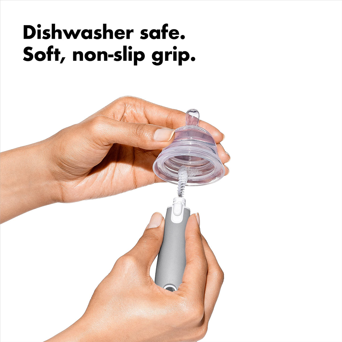 OXO Tot Bottle Brush with Nipple Cleaner & Stand, Grey, 2-Pack