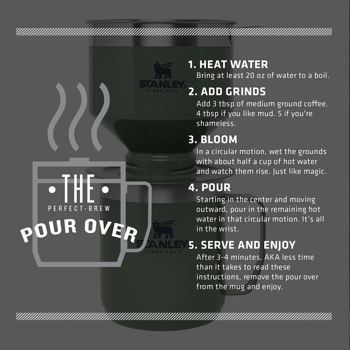 Stanley Perfect Brew Pour Over Set, 12oz, Hammertone Green