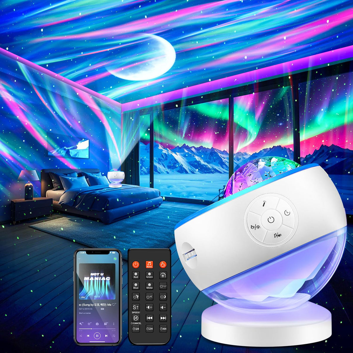Northern Lights Galaxy Projector with Bluetooth Speaker and Remote