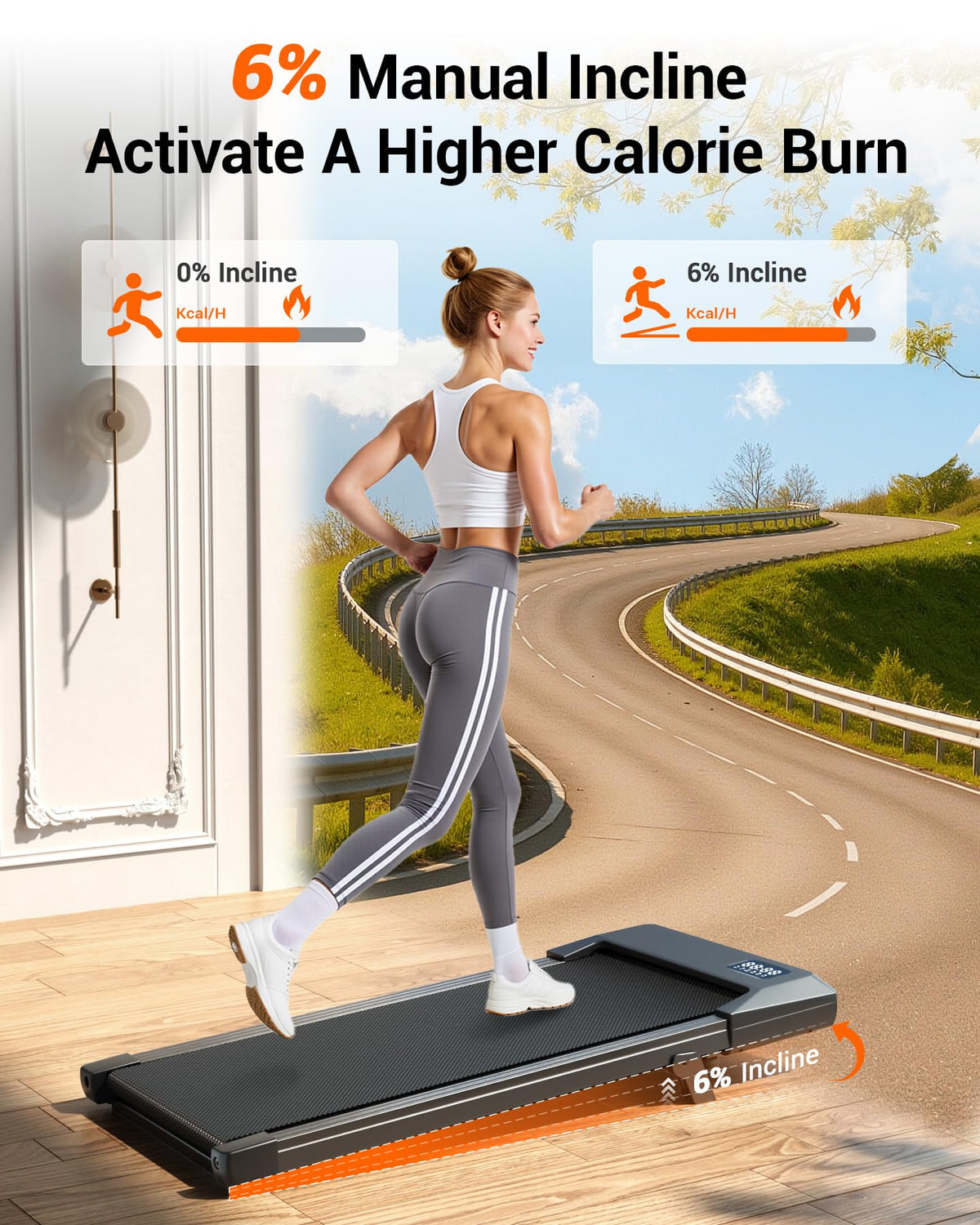 MJWW Walking Pad Under Desk Treadmill, 6% Incline, 2.5 HP