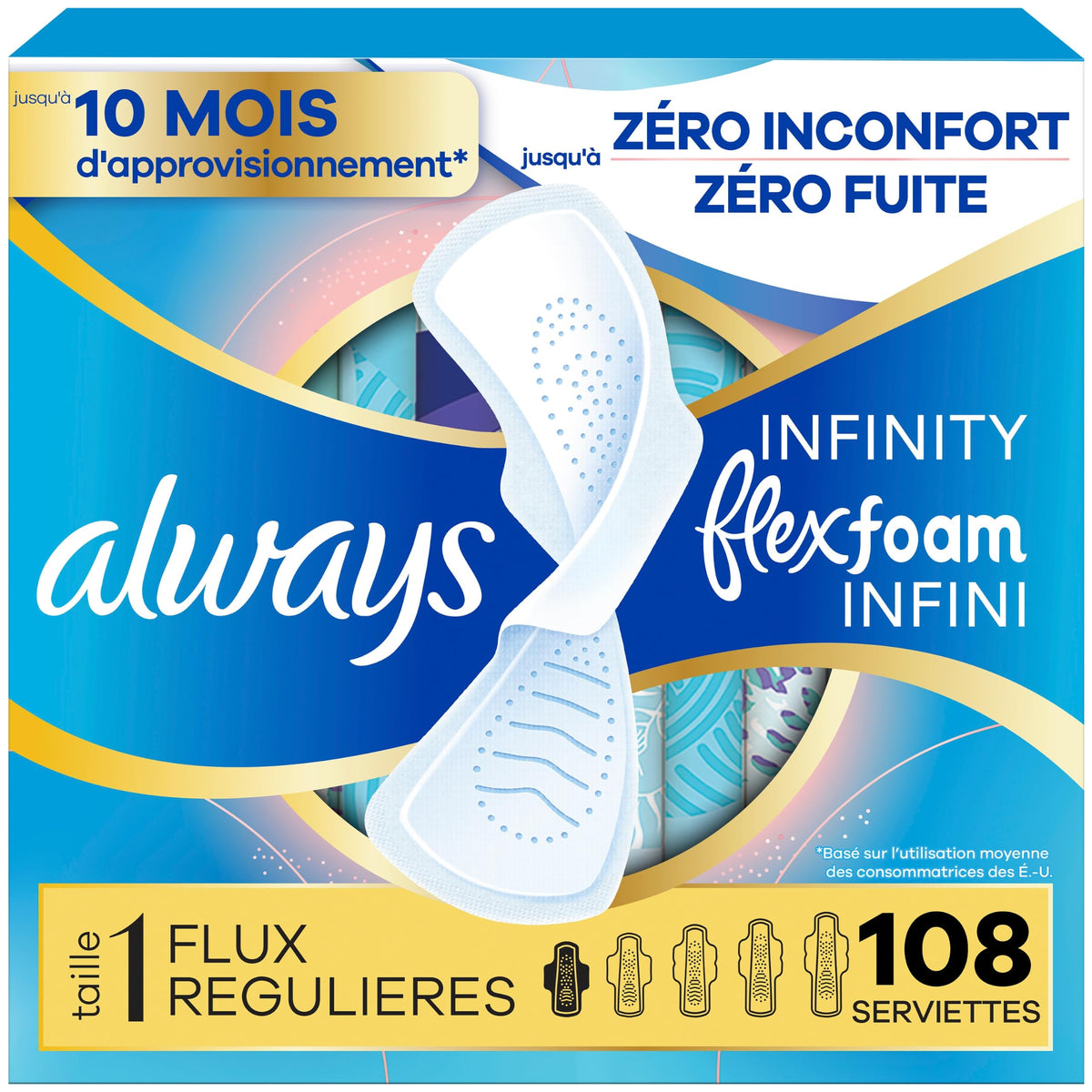Always Infinity FlexFoam Pads for Women, Size 1, 108 Count