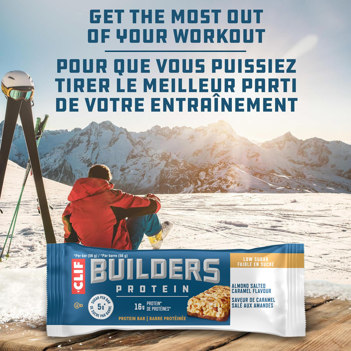 Clif Builders Low Sugar Protein Bars, Almond Salted Caramel, 12 Bars