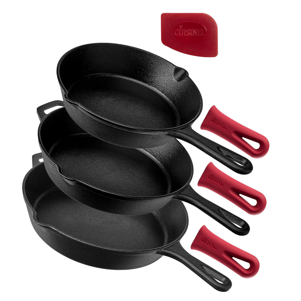 Cuisinel Cast Iron Skillet Set, 8, 10 and 12-Inch