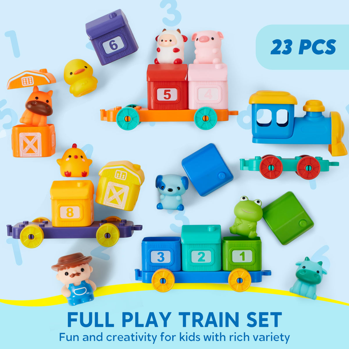 Play-Act Montessori Counting Farm Train with 9 Animals