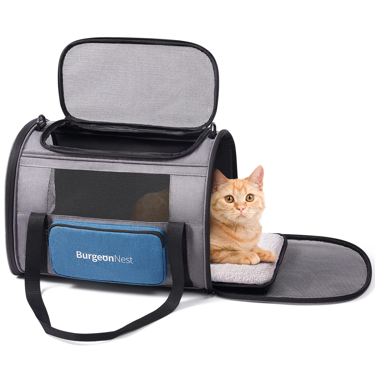 BurgeonNest Soft-Sided Cat Carrier with Side Bag, Medium