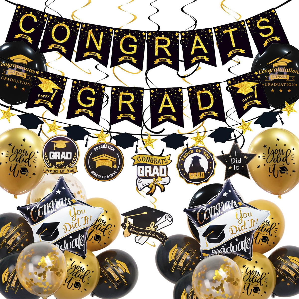 Graduation Decorations Class of 2026, 12 Piece Black and Gold