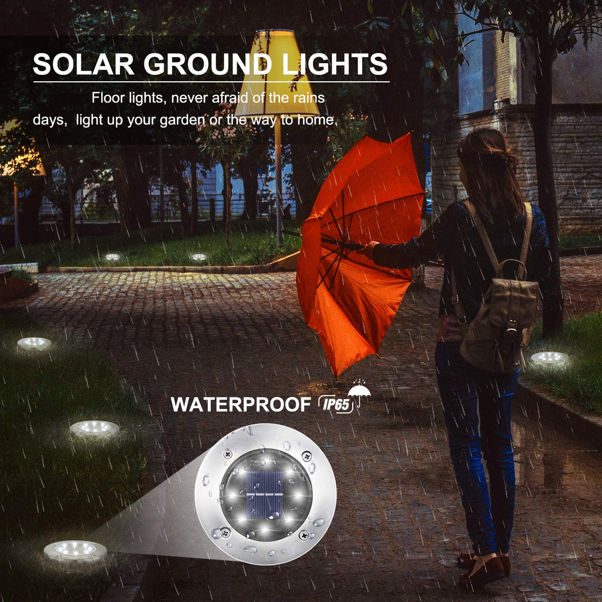 LYHOPE 8-LED Solar Ground Lights, 16-Pack, White